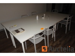 Large meeting table and 10 associated stackable chairs